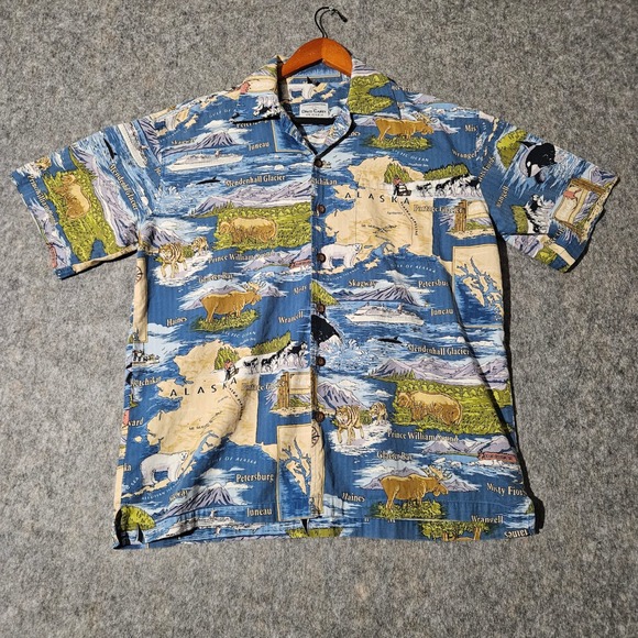 David Carey Originals Mens Large Button Up Shirt Alaska Map Animals Print - Picture 1 of 7